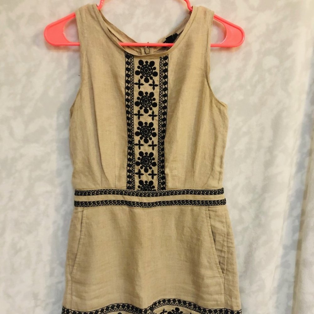 LOFT Linen Romper with Black Embroidery, Size 0P